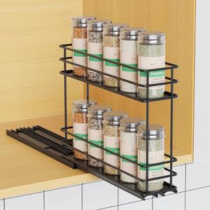 Pull Out Spice Rack Organizer for Cabinet, Slide Out Spice Racks, Easy to Install Spice Cabinet Organizer, 2.75''Wx10.35''Dx8.26''H, 1 Drawers 2 TiersBlack