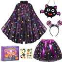 VGOFUN Girls Halloween Costume, Light Up Witch Costume for Girls Dress Up Witch Cape with LED Light Up Tutu Skirt,Spider Headband, Trick or Treat Bucket Bag Gift Toys for Toddlers Ages 3 4 5 6