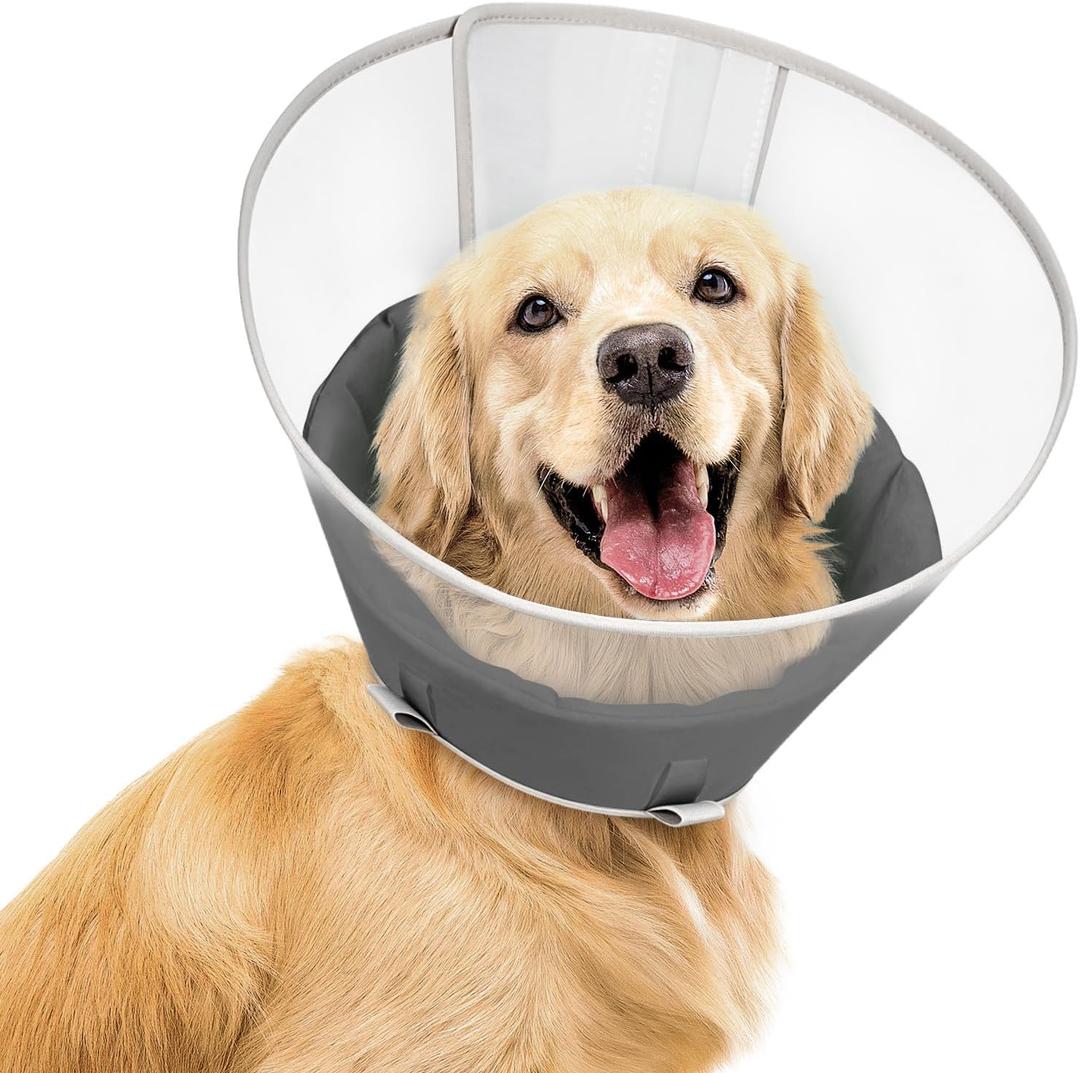 Supet Upgraded Dog Cone with Soft Liner, 20% Lighter Plastic Elizabeth Collar After Surgery to Stop Licking, for Spay Neuter Skin Problems Recovery, for Small Medium Active Large Dogs(Matte Black,XL)