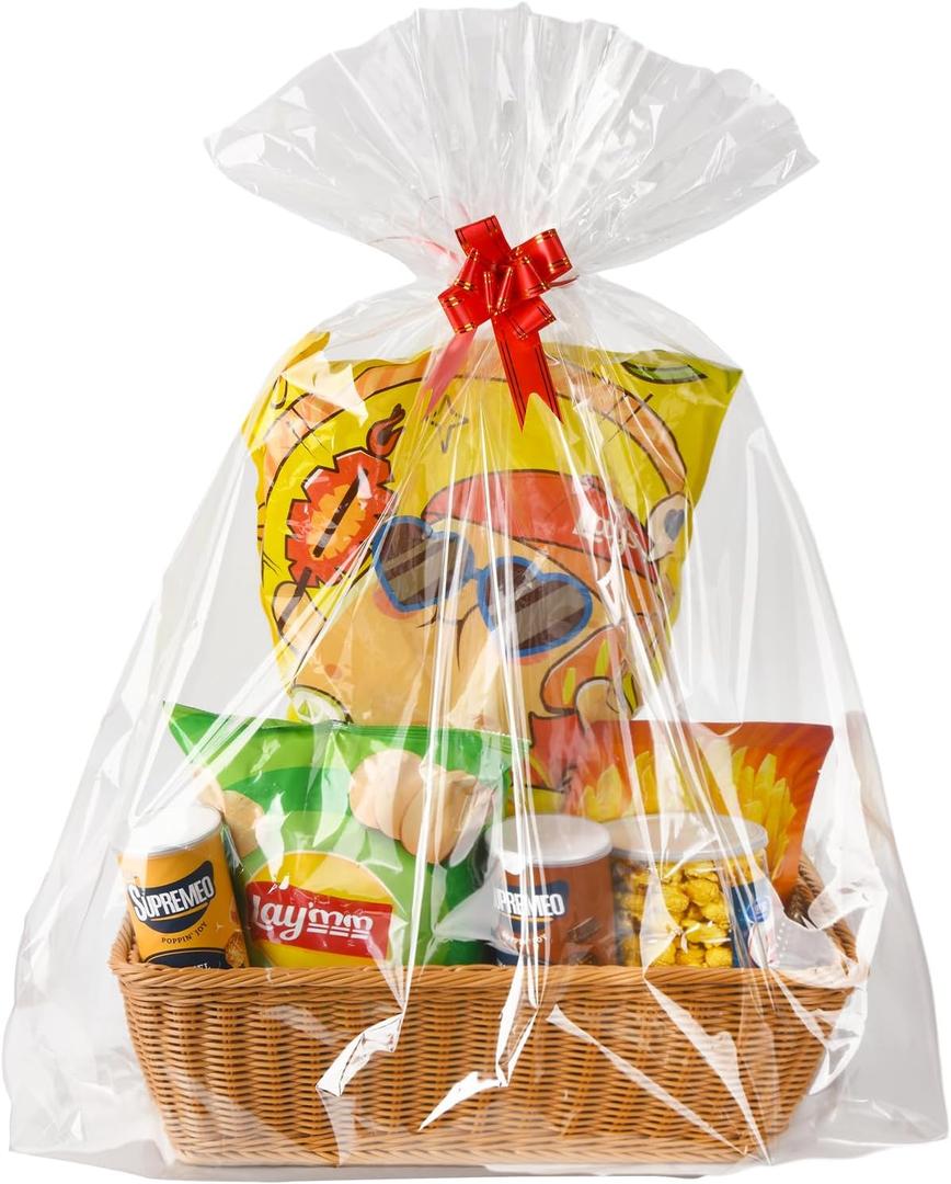 Belinlen 20 Pack Extra Large Cellophane Bags,35x47 Inch Clear Basket Bags,OPP Plastic Cellophane Wrap for Gift Baskets