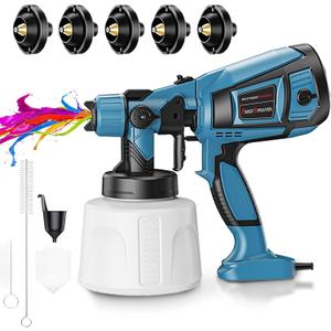 TOPALL Blue Paint Sprayer Tools,850W 32000PRM 1400ML HVLP Upgraded Spray Gun Paint with 5 Nozzles and 3 Patterns, Paint Sprayer for House Painting,Fences and Sheds,Sheds,Walls,Furniture,Ceiling
