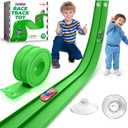 Flexible Race Car Track 15 Ft Starter Set with Suction Cups Compatible with and Diecast 1/64th Car for Ages 3 & Up Classic Green Double Track Long Rolls Up Portable Racetrack Birthday Gifts