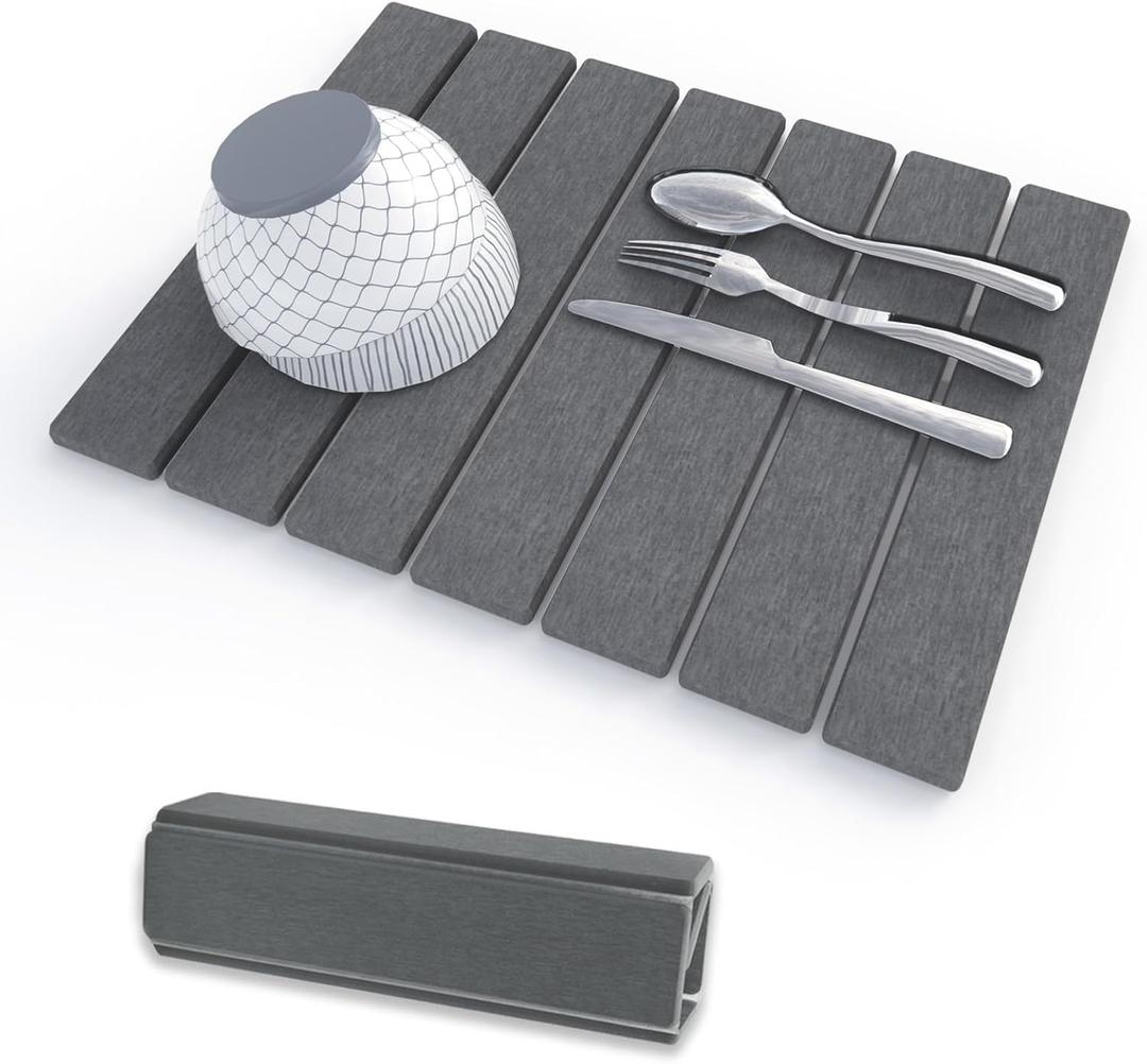 Stone Dish Drying Mats for Kitchen Counter, 16"12" Heat-resistant Quick Dry Collapsible Super Absorbent Diatomaceous Earth Pad for Dishes Bottles Cups, Fits Any Countertop, Gray