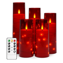 Flameless LED Candles with Timer 5 Pc Flickering Flameless Candles for Romantic Ambiance and Home Decoration Stable Acrylic Shell,with Embedded Star String，Battery Operated Candles（Red）