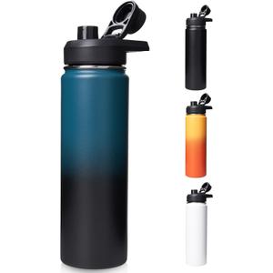 24 oz Insulated Water Bottle with Handle, 304 Stainless Steel Water Bottles with Wide Mouth, Double Wall Vacuum Sports Water Bottle, BPA Free, Keep Cold and Hot, Blue&Black