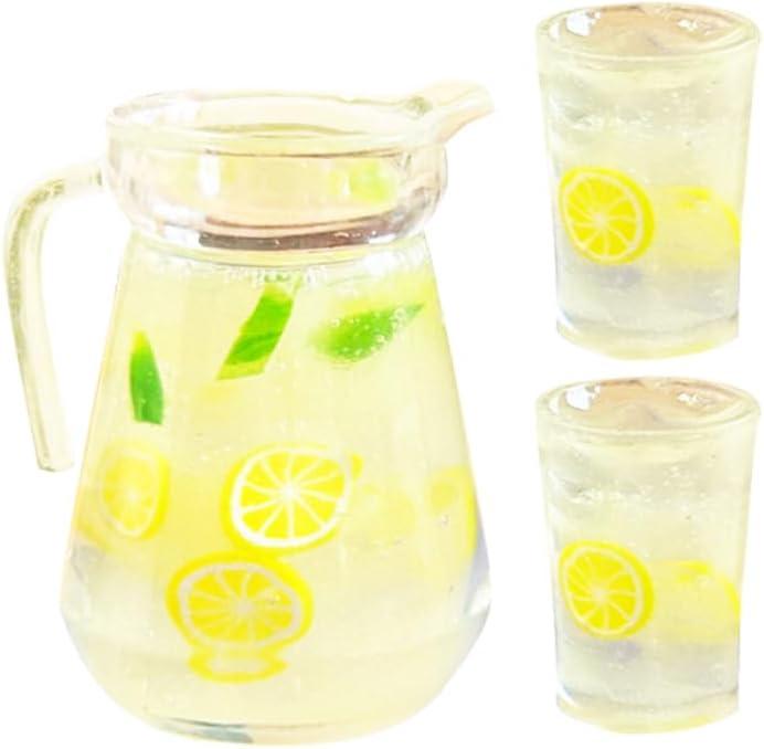 Hemoton Miniature Lemonade Pitcher with Lid 1.1 Inch Glass Bottles Dollhouse Accessories Tiny Drink Cup for Kids Creative Play and Fairy Garden Decor