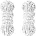 32 feet 8mm(1/3inch) Diameter Soft Silk Rope Solid Braided Twisted Ropes -10m Durable and Strong All Purpose Twine Cord Rope String Thread Shiny Cord - 2 Pack (White)