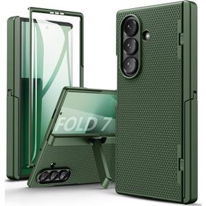 SSLOTSCASE for Samsung Galaxy Z Fold 7 Slim Case with Stand & Hinge Protection & Screen Protector, Support Wireless Charging, Men Women Rugged Protective Case Cover for Samsung Z Fold 7 5G 2025, Green