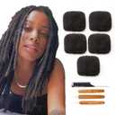 Tight Afro Kinky Bulk 100% Human Hair - Natural Black, 8 Inch Length, 5 Bundle Set with Crochet Needle and Rat Tail Comb - Ideal for Dredlock Extensions, Loc Repair, Twists, and Braids