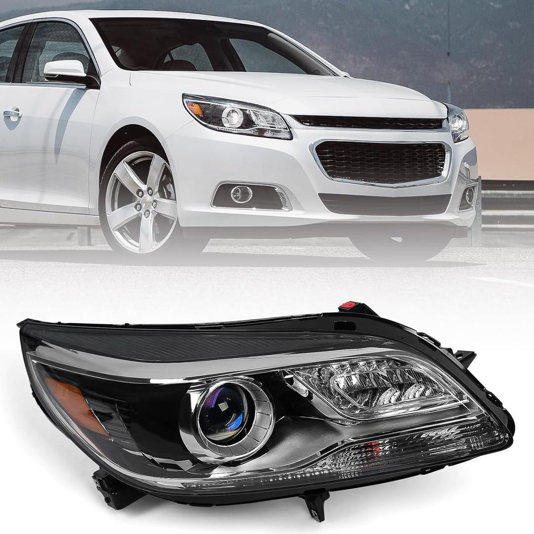 FIONE Xenon Headlights Compatible with Chevy Malibu 2013-2015 (Not fit for halogen model and LED model Black Housing Clear Lens Right Passenger Side(Not Included Bulb (HID/Xenon RH)