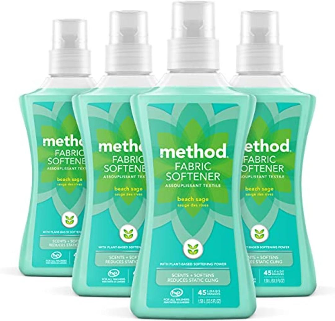 method Fabric Softener, Beach Sage, 53.5 fl oz, 45 Loads, 4 pack
Leaves Laundry Freshly Scented and Soft, Reduces Static Cling, 45 Loads per Bottle
