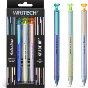 WRITECH Gel Pens Black Ink: Sleek Metal Barrel Pen Fine Point 0.7mm Retractable 3ct No Smear Quick Dry Smooth Writing Silent Clicker Space Up Astroline