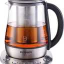 BUYDEEM K2423 Tea Maker, 316 Stainless Steel & Heat Resistant DURAN Glass Electric Kettle, Removable Infuser, Auto Keep Warm, 1.2L (1.3 Quarts)