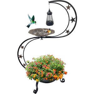 Solar Bird Bath for Outside, Vintage Metal Bath Bowl Standing Birdbaths with Flower Planter for Garden Yard Lawn Decor