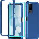 for Jitterbug Smart 4 Case/TCL 40XL/TCL 40T/TCL 505 Phone Case with Screen Protector,Frosted PC Back Front Soft Silicone Bumper Military Grade Protection Cover for Jitterbug 4/TCL 40 XL/TCL 40 T Blue