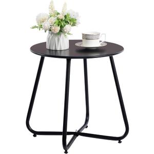 HollyHOME Round Metal Side Table, Rust-Resistant Patio Small Plant Stand, Outdoor 17.32'' Portable End Table for Balconies, Gardens, Living Rooms and Bedrooms, Black