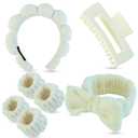 7 Pcs Spa Set, Facial Headband and Wristband Set, Skincare Accessories, College Style Girl Idea Gifts, Hair Accessories for Women And GirlsLight Beige