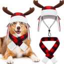 Coume Christmas Antler Check Dog Hat and Scarf Set Winter Red and Black Buffalo Plaid Pets Hats with Earmuffs Adjustable Xmas Festive Party Pet Dress up Costume Accessories(L)