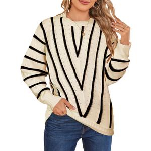 Cakulo Women's Oversized Fall Pullover Sweaters Batwing Long Sleeve Tunic Sweater Crochet Knit Tops 2025 (X-Large, Black and White)