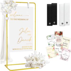 Wedding Welcome Sign Stand with Design Bundle & Leather Straps, 68Adjustable Wedding Sign Holder, Welcome to Our Wedding Sign Stand for Wedding, Party, Poster, Menu and Seating Chart