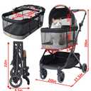 ROODO 2026 Upgraded Version 3-in-1 Dog Cat Stroller with Detachable Carrier Folding Lightweight Portable Travel Pet Gear All-Terrain Puppy Doggie Kitty Bunny Stroller for 35 lbs(Grey Lattice)