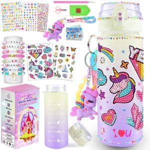 Water Bottle Decorating Kit for Girls/Friendship Bracelet - Craft Your Own, Ages 4-10, Art & Crafts Gift for Birthday Christmas (Pastel Rainbow Unicorn)