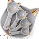 Patelai 5 Pcs Cat Measuring Spoons Set Kitchen Ceramic Counter Cat Ceramic Soup Spoon for Christmas Women Gift(Gray)