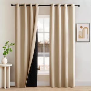 NICETOWN Thermal Insulated Blackout Curtains 96 inches Long for Bedroom Living Room, Farmhouse Thermal Insulated Window Room Darkening Drapes with Black Liner, 52 x 96 Inch, 2 Panels, Biscotti Beige