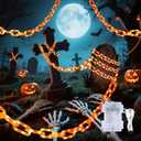 YOUNGAR Halloween Chain String Lights,13.7ft 175LED Battery/USB Operated Plastic Chain Light,Timer Memory with 8 Modes for Haunted House Indoor or Porch, Window, Party Outdoor Decorations (Orange)