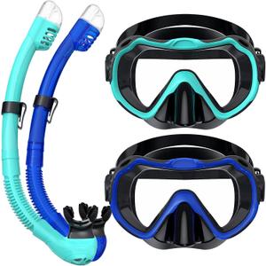 Snorkeling Gear for Adults, Snorkel Mask Set 180° Panoramic View Snorkel Gear, 100% Food-Grade Silicone Anti-Fog Anti-Leak Dry Top Diving Mask for Snorkeling Swimming Scuba Diving