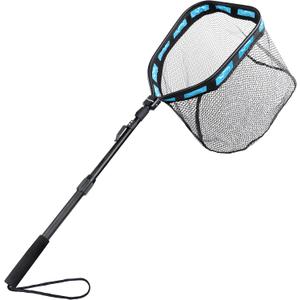 PLUSINNO Floating Fishing Net for Steelhead, Salmon, Fly, Kayak, Catfish, Bass, Trout Fishing, Rubber Coated Foldable Landing Net with Fixed or Telescoping Pole Handle, Fishing Gear and Gifts for Men, Large