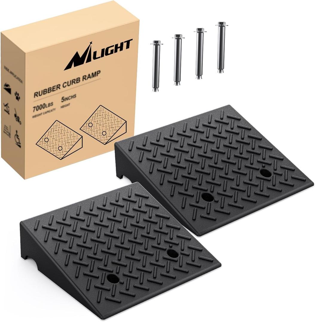 Nilight Rubber Curb Ramps, 5 Inches Rise Height Heavy Duty Rubber Threshold Ramp, Portable Driveway Ramps for Cars Wheelchairs Scooter Lawn Mower, 7000lbs Load Capacity, 2 Pack