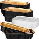 Baderke 20 Pack 50oz Aluminum Foil Pans with Lids Foil Baking Tins, 8.7"x 6" Bread Loaf Pan Disposable Cake Tins for Microwave Oven Cooking, Baking, Takeaway Food Container(Black Gold)
