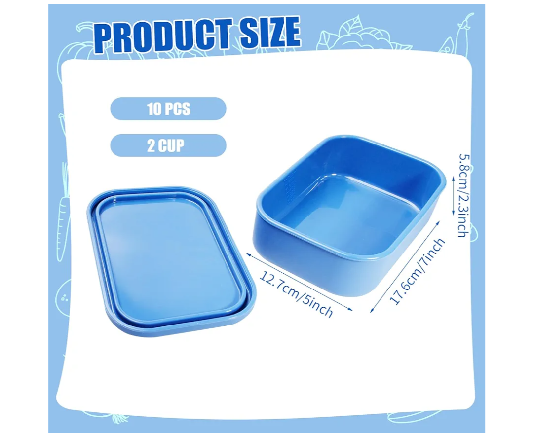Silicone Freezer Trays with Lids Reusable Food Tray Freezing Molds Rectangle Containers for Food Preserving (Blue)