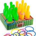 Leitee 45 Pcs Football Games Ring Toss Games Bowling Set Include 1 Football Box 12 Plastic Bowling Pins 32 Throw Toss Rings for Football Birthday Party Family Games Supplies