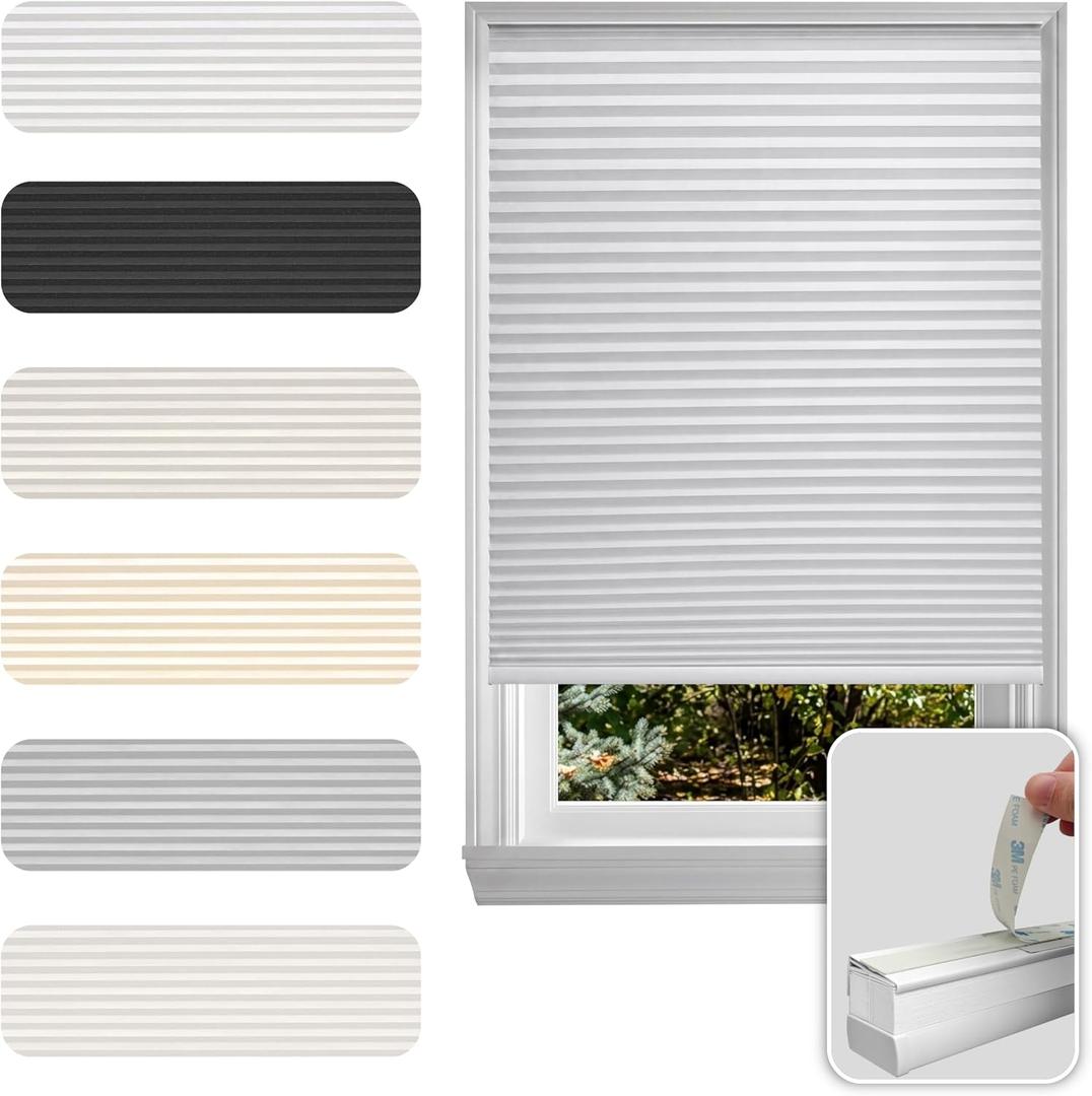 No Drill Cordless Cellular Shade, White, 35" W x 64" H