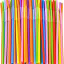 SONGNASS 100PCS Flexible Plastic Straws, Colorful Disposable Bendy Party Fancy Straws12.8inch Extra Long Straws Party Decorations