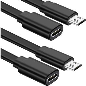Sumind 2 Pack Micro USB Extension Cable 10 ft/ 3 Meters Male to Female Extender Cord Compatible with Wireless Security Camera Flat Power Cable, Cable Clips Included (Black)