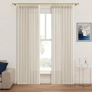 Yuanice Pinch Pleat Cream Linen Curtains 92 Inch Long for Living Room, Privacy Light Filtering Semi Blackout Drapes Memory Traning Shaped Neutral Birch Curtain with Back Tab Top and Hooks 40" x 92"
