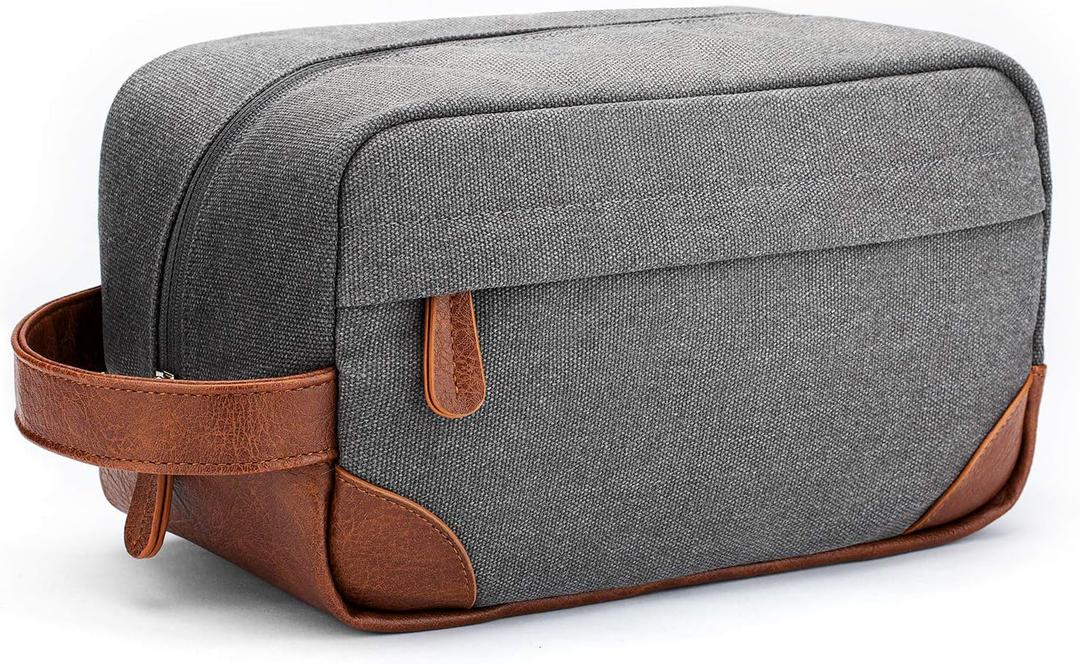 Vorspack Travel Toiletry Bag - Hanging Toiletry Bag for Men Water Resistant Canvas Shaving Bag with Large Capacity for Travel - Light Grey
