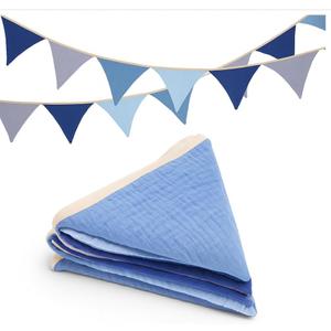 GCQQ Pennant Banner Flags 12Pcs Blue Nursery Triangle Bunting Garland 9Ft Fabric Light Blue Baby Shower Pennant Banner Garlands for Boy Kids Bed Toddler Play Room Nursery Wall Birthday Decor