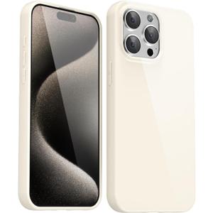 for iPhone 15 Pro Max Case Silicone, Glossy Soft Rubber Gel Jelly Cute Protective Plastic Simple Plain Phone Case Cover for Women Girl, Slim Thin Flexible Shockproof TPU, Beige Stone White