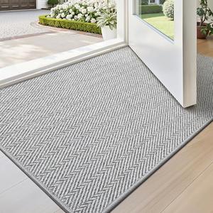 LUMI Ultra Thin Indoor Door Mat for Entrance 26"x60", Non Slip Entryway Mat, Low Profile Doormat, Unique Herringbone Design Carpet for Inside, Patio, Porch, Gray