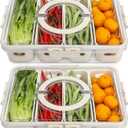 Salad Bar Containers for Fridge with Lid and Handle, Fruit Storage Containers with 4 Removable Colanders, Berry Box Fresh Produce Saver for Fruit, Veggie, Refrigerator, Kitchen, Picnic, Pack of 2