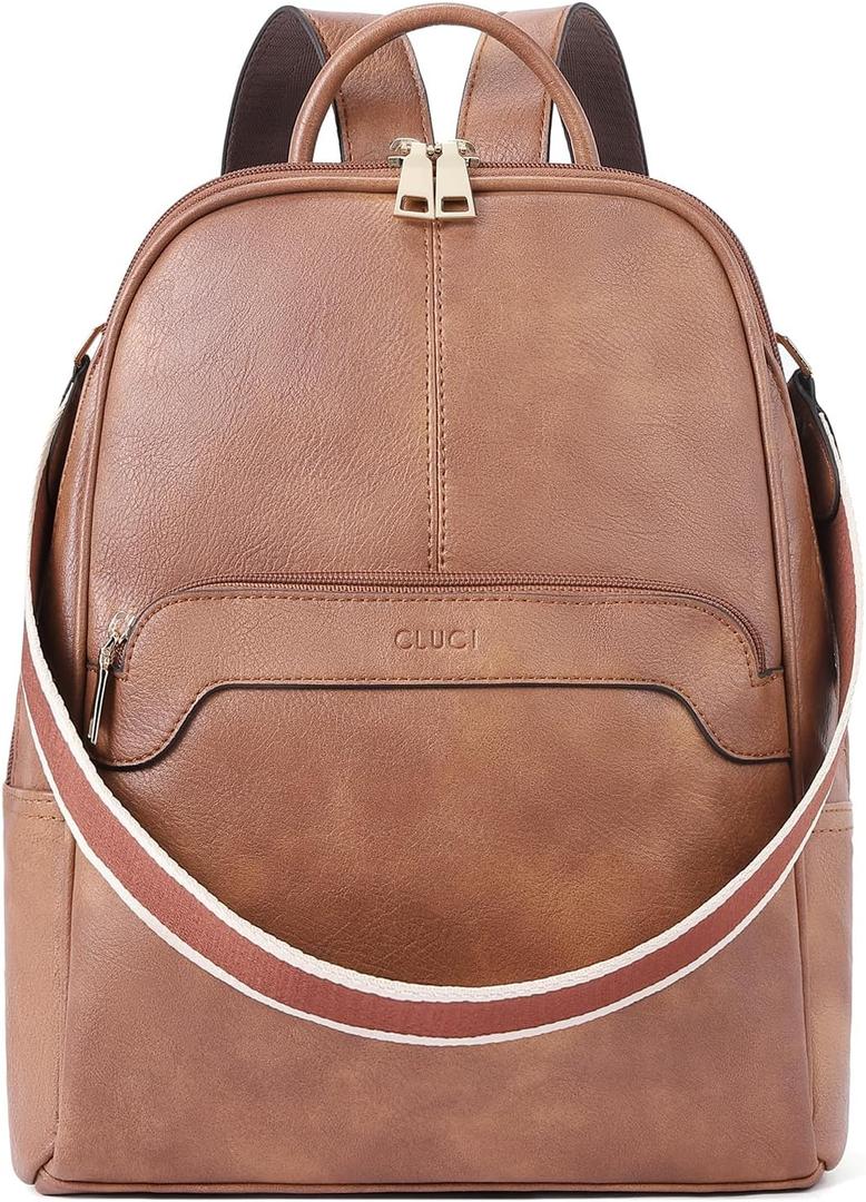 CLUCI Small Backpack for Women, Womens Backpack PU Backpack Purse for Women Leather Convertible Travel Backpack Shoulder Bags (Brown)
