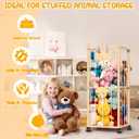 Stuffed Animal Storage Organizer, Wooden Plushies Toy Zoo Holder with Wheels, Large Capacity Storage Tower for Toys, Mobile Toy Holder Cage for Kids Playroom, Nursery, Toddler Room, 2 Tier, Wooden