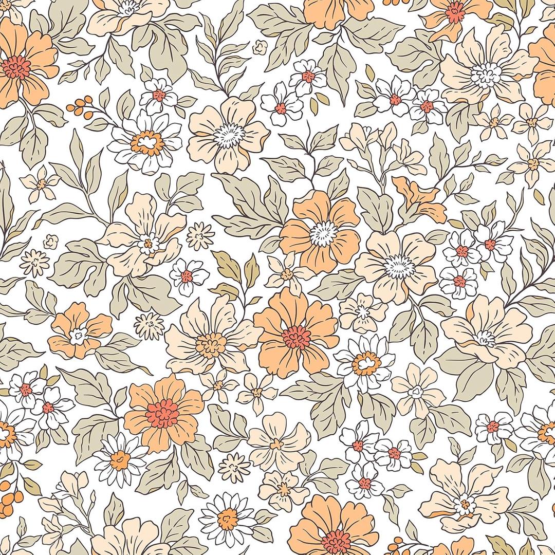VEELIKE Peach Floral Wallpaper Peel and Stick Vintage Ditsy Daisy Peel and Stick Wallpaper for Bedroom Nursery 17.7''x118'' Removable Wallpaper Floral Contact Paper for Cabinets Drawers Walls (17.7" x 118")