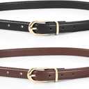 JASGOOD 2 Pack Womens Skinny Leather Belt Ladies Thin Faux Leather Belt with Gold/Silver Buckle for Jeans Dress Pants