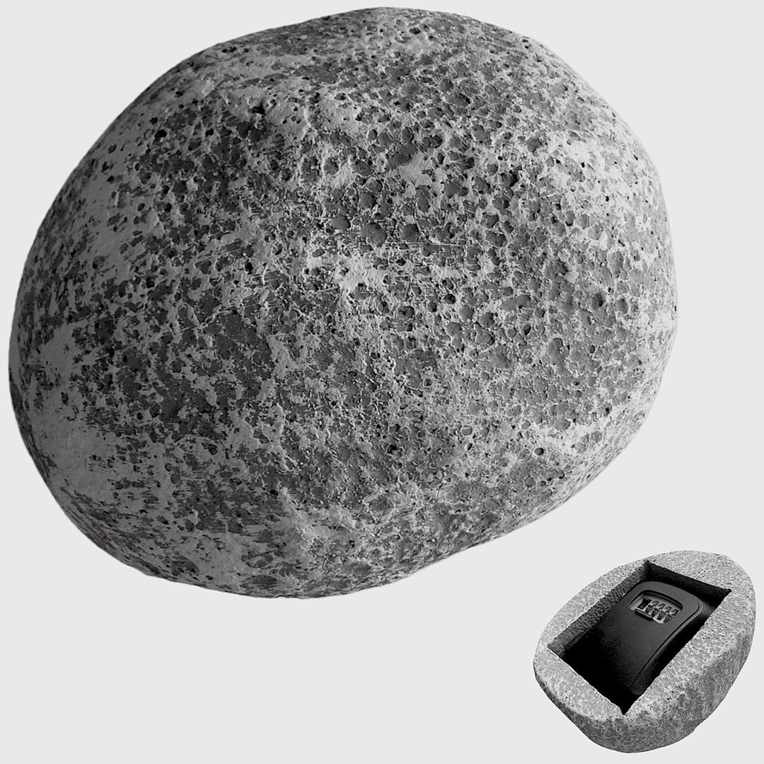 XXL Hide Keys Fake Rock Lock Box, Hide a Key Stone Look-Like Outdoor with 4-Digits Combination Lockbox, Spare Key Storage Box with Foam Protection for Home B&B, Rental, Office (Light Grey)