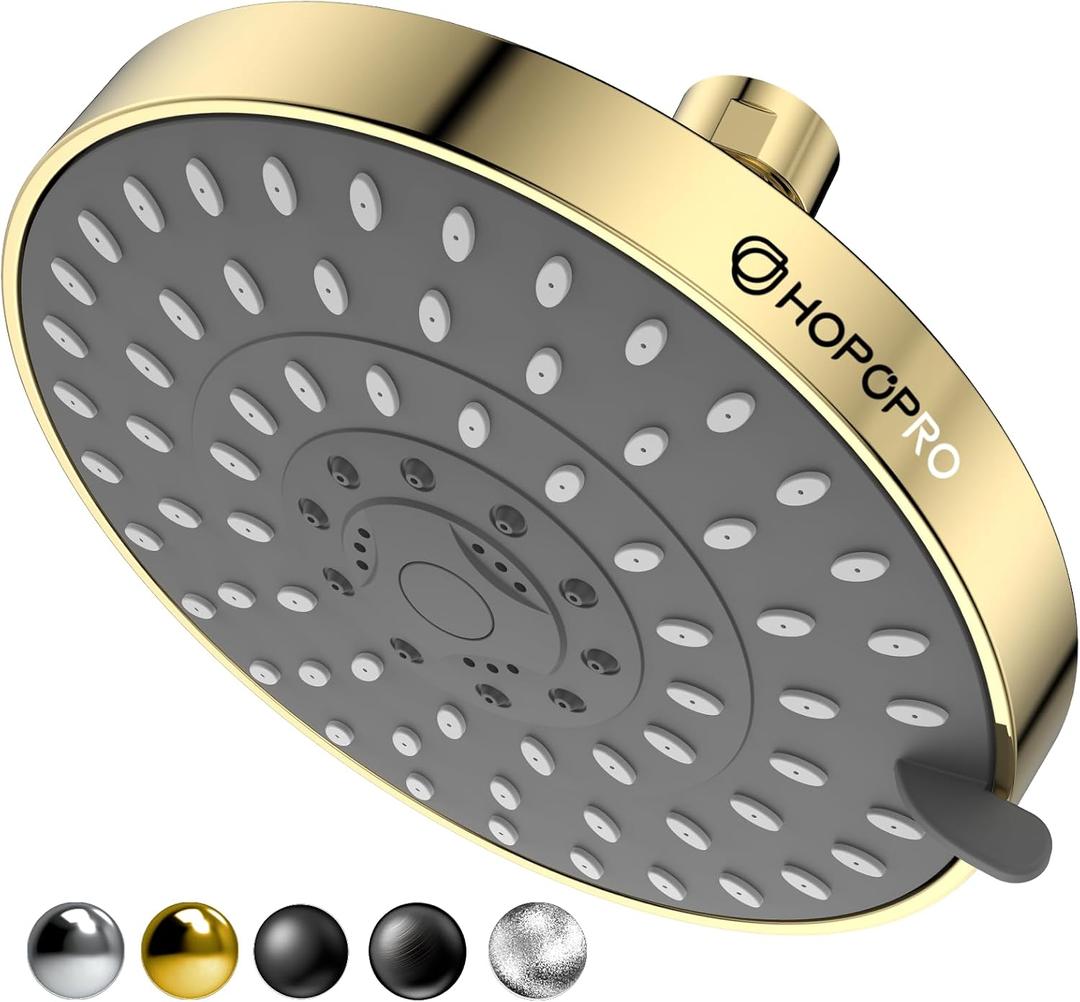 HOPOPRO 5-Mode  Pressure Shower Head - The Washington Post, NBC News, Today TV Show Recommended - High Flow Fixed Showerheads (6 Inch Gold)